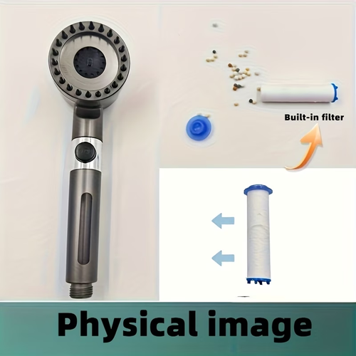 andheld Showerhead with a High-Pressure 3-Spray Function Featuring a Filter Suitable for Hard Water ncludes an On Off Switch and a Showerhead Filter That Removes Chlorine  Modern Bathroom Accessory - High-Quality Wall-Mounted Showerhead