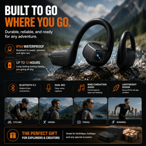 Last Day Free Shipping 🎧 8MP Smart Camera Open-Ear Headset – POV Video, Calls & AI Assistance 🎥⛺