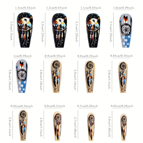 3D False Nails 24pcs Mandala Feather Press on Nails