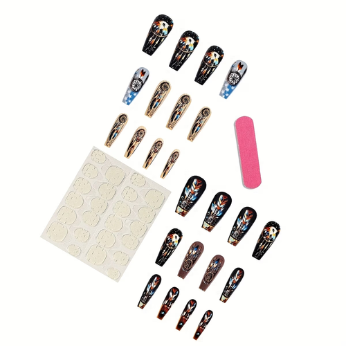 3D False Nails 24pcs Mandala Feather Press on Nails