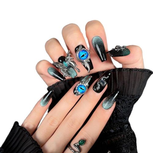 Heavy industry 3D nail art pure handmade boutique, metal nails with rhinestones wearable nail decoration