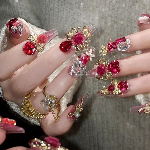 Heavy-duty press-on  nailsHandmade finished high-end nail art Christmas statement outfit