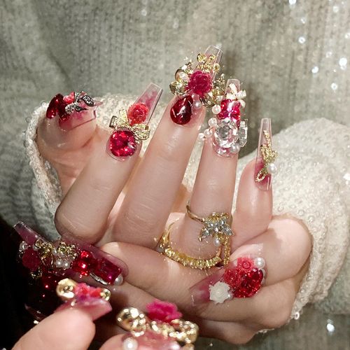 Heavy-duty press-on  nailsHandmade finished high-end nail art Christmas statement outfit