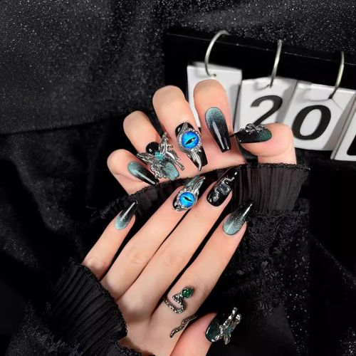 Heavy industry 3D nail art pure handmade boutique, metal nails with rhinestones wearable nail decoration