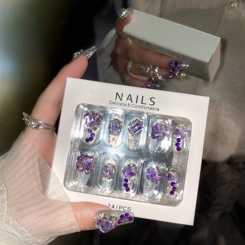 未完成Handmade press-on nails  style nail tips with full gemstones, rhinestones and glitter