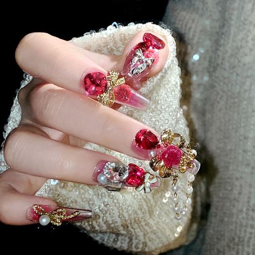 Heavy-duty press-on  nailsHandmade finished high-end nail art Christmas statement outfit