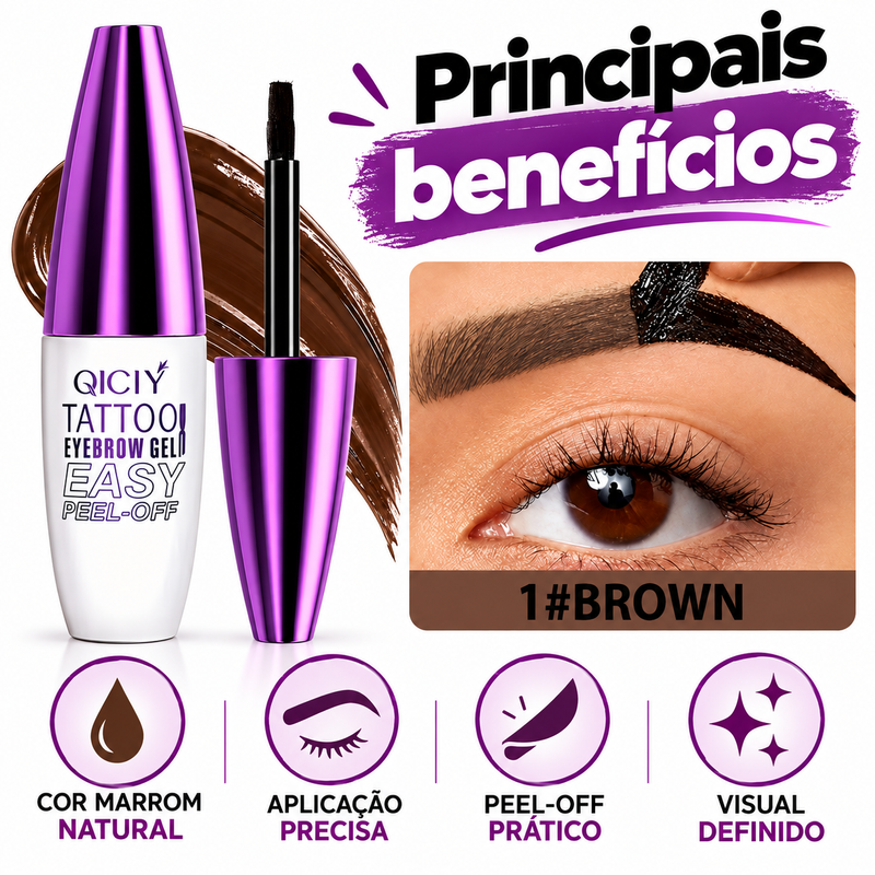 Gel para Sobrancelhas Peel-Off Marrom  Fácil Aplicação e Acabamento Natural