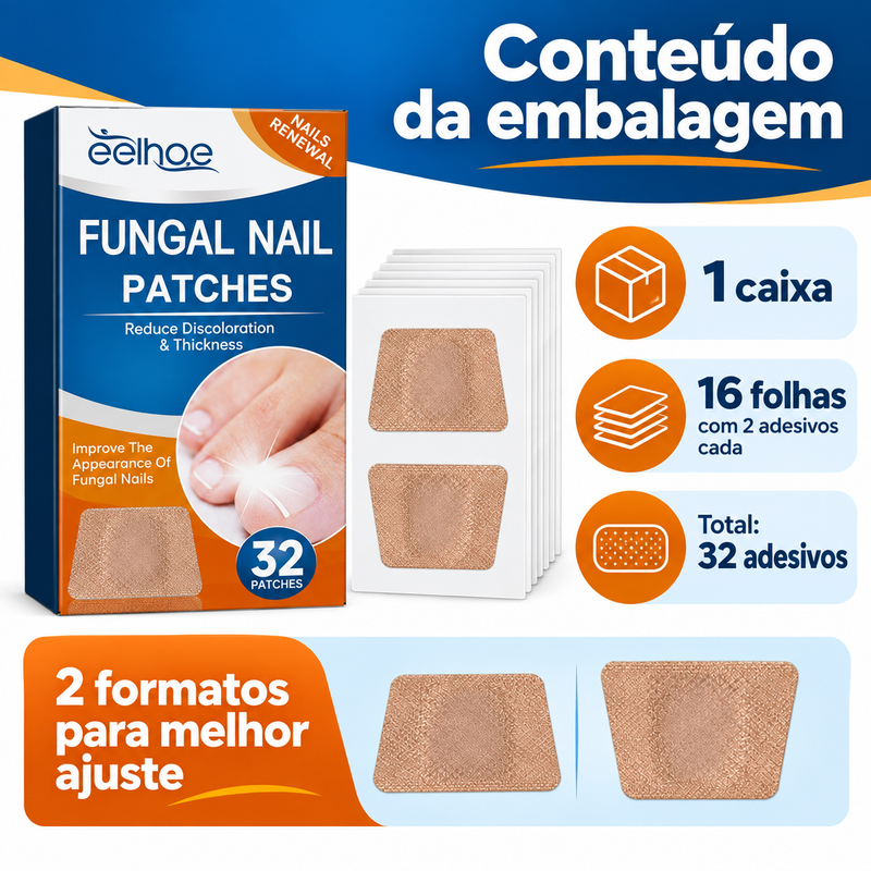 Adesivos para Cuidados das Unhas 32 Unidades, 2 Formatos, Fácil Aplicação