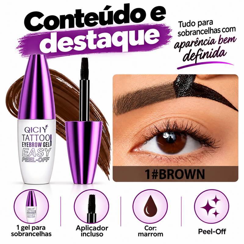 Gel para Sobrancelhas Peel-Off Marrom  Fácil Aplicação e Acabamento Natural