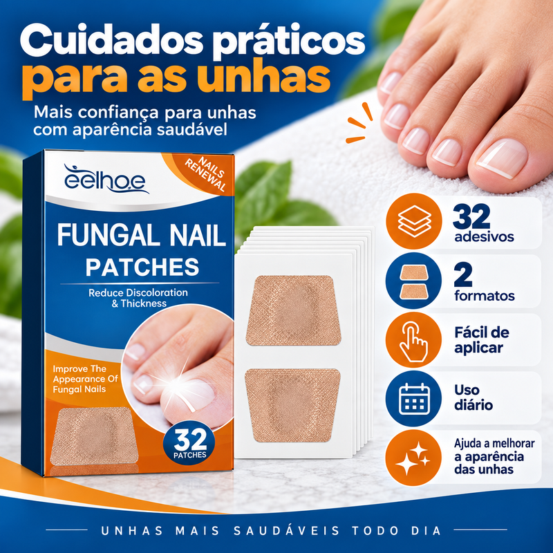 Adesivos para Cuidados das Unhas 32 Unidades, 2 Formatos, Fácil Aplicação