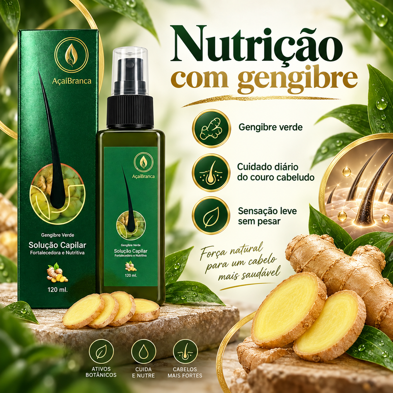 Tônico Capilar AçaíBranca com Gengibre 120ml – Cuidado do Couro Cabeludo e Fios Mais Fortes