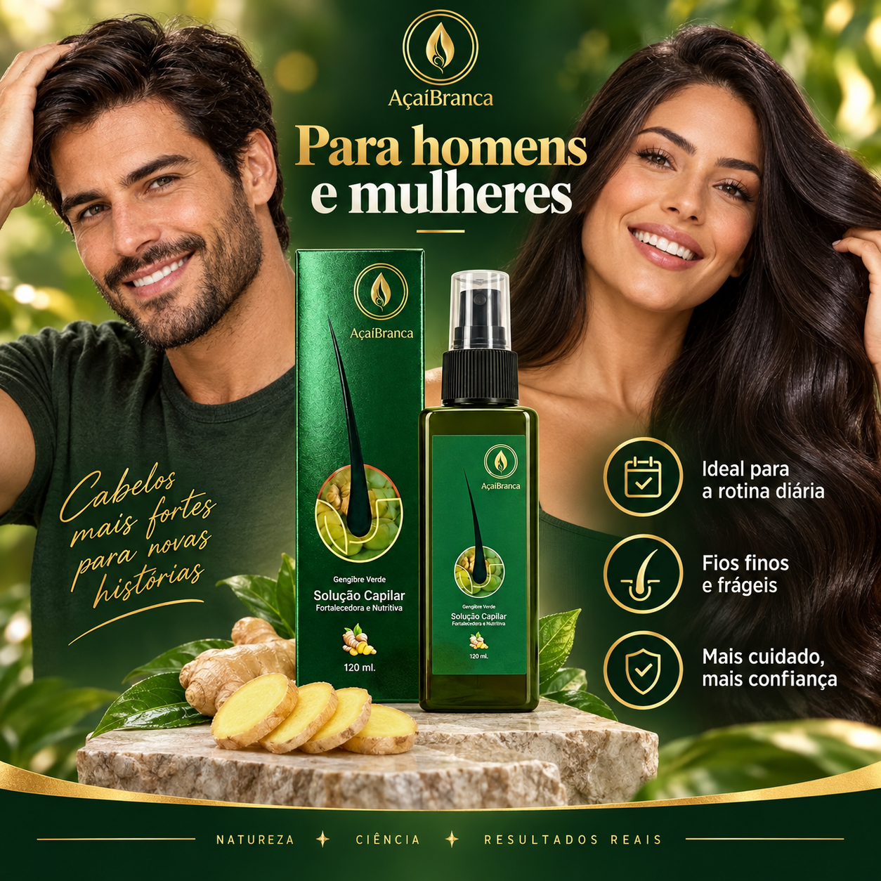 Tônico Capilar AçaíBranca com Gengibre 120ml – Cuidado do Couro Cabeludo e Fios Mais Fortes