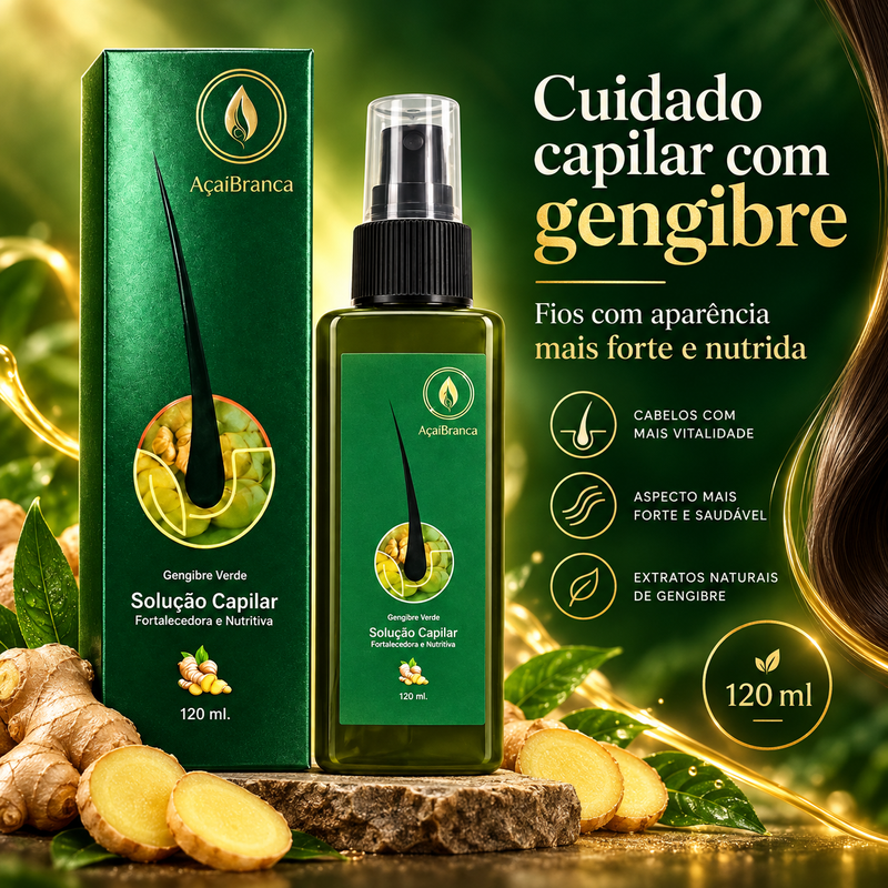 Tônico Capilar AçaíBranca com Gengibre 120ml – Cuidado do Couro Cabeludo e Fios Mais Fortes