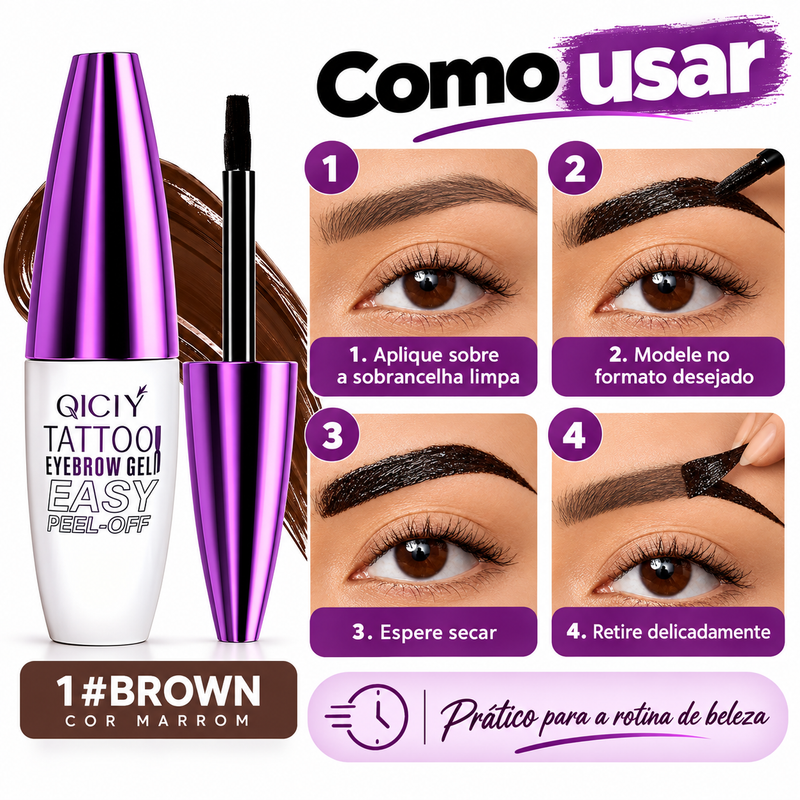 Gel para Sobrancelhas Peel-Off Marrom  Fácil Aplicação e Acabamento Natural