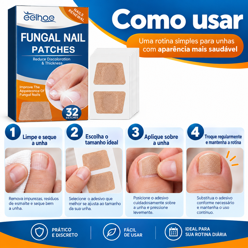Adesivos para Cuidados das Unhas 32 Unidades, 2 Formatos, Fácil Aplicação