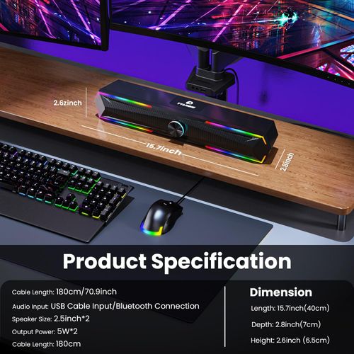 💎💎💎Bluetooth Computer Speakers for Desktop Computers, Flowing LED Computer Speakers with Clear Sound, Suitable for Desktop Computer Monitors, Bluetooth and USB Input