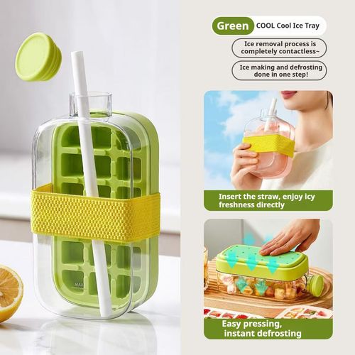 💥💥💥2 in 1 Ice Water Drink Bottle Custom Summer DIY Storage Box Iced Fruit Drinks Ice Cube Maker Bottle Cooling Mold with Straw