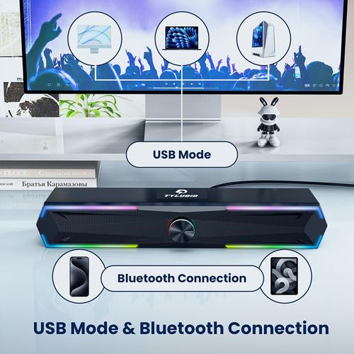 💎💎💎Bluetooth Computer Speakers for Desktop Computers, Flowing LED Computer Speakers with Clear Sound, Suitable for Desktop Computer Monitors, Bluetooth and USB Input