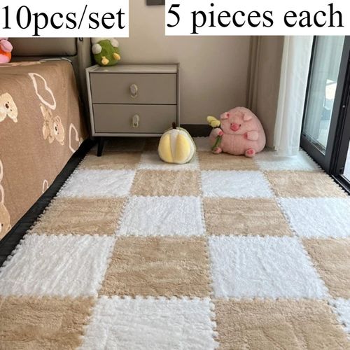 💥💥💥10pcs—set Bedside Fuzzy Carpet Full-Floor Foam Interlocking Bedroom Carpet Cuttable Modular Carpet Pad for Home Decor