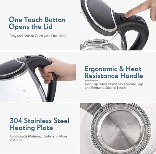 💎💎💎1.8L Healthy Electric Kettle, 1000W Borosilicate Glass Teapot Food Grade Material, Automatic Shutoff and Boil Dry Protection Cordless Kettle Fast Boiling, BPA Free