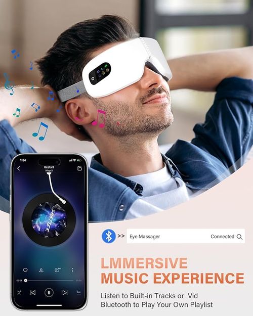 💎💎💎Eye Massager, 7 Massage Modes, Heating, Vibration and Bluetooth Music, Eye Care Gift, Relaxation, Reduce Fatigue, for Women, Men, Friends, Mom and Dad, White