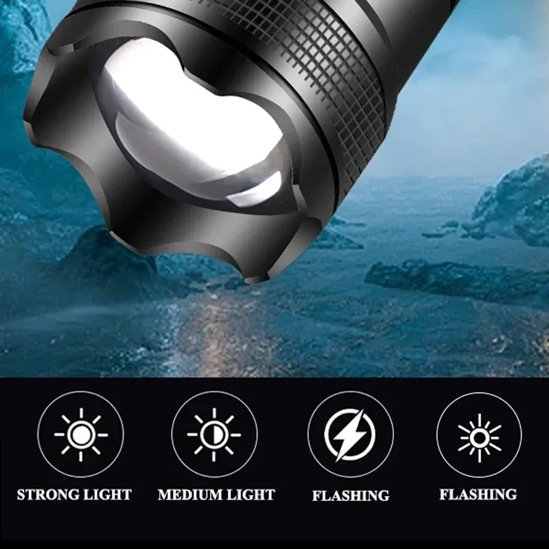 🔥🔥🔥Powerful P50 Led Flashlights 5000LM Ultra Bright Tactical Light Emergency Spotlights Telescopic Zoom Light Built-in Battery