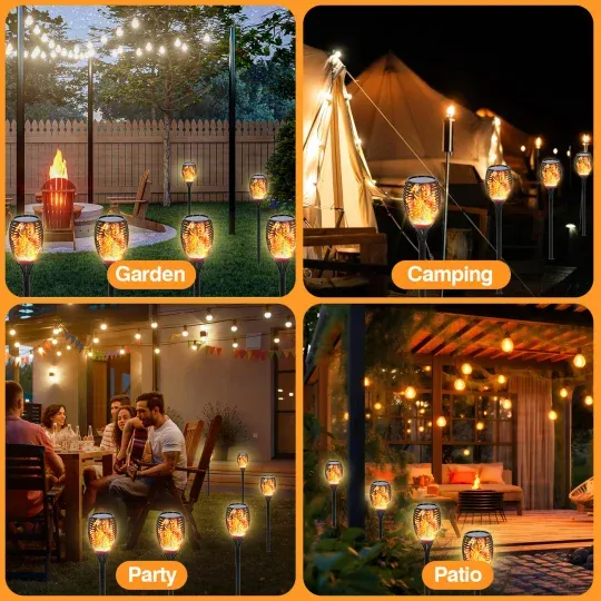 💥💥💥4 Pack Solar Flame Lights Garden Decoration, Waterproof LED Flameless Candle Lights, Automatic Switch for Garden Patio Pathway