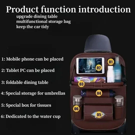 💥💥💥24-hour delivery+Cash on delivery-Premium integrated car rear seat storage box - the ultimate travel companion, equipped with a foldable table, tissue box, cup and umbrella holder, laptop base, and car dining plate