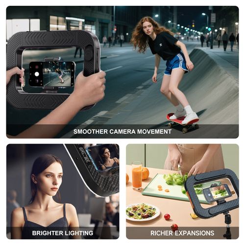 🔥🔥🔥2025 New Smartphone Video Stand Handheld LED Ring Light Selfie Light Mobile Video Stabilizer for Camera, Smartphone, Action Camera, Filming, Filmmaking and Makeup