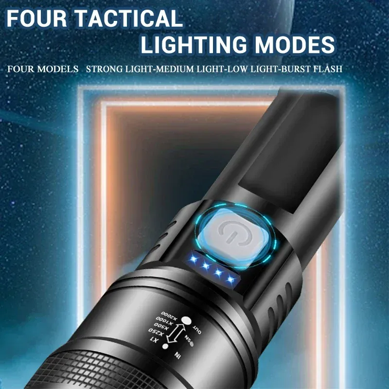 🔥🔥🔥Powerful P50 Led Flashlights 5000LM Ultra Bright Tactical Light Emergency Spotlights Telescopic Zoom Light Built-in Battery