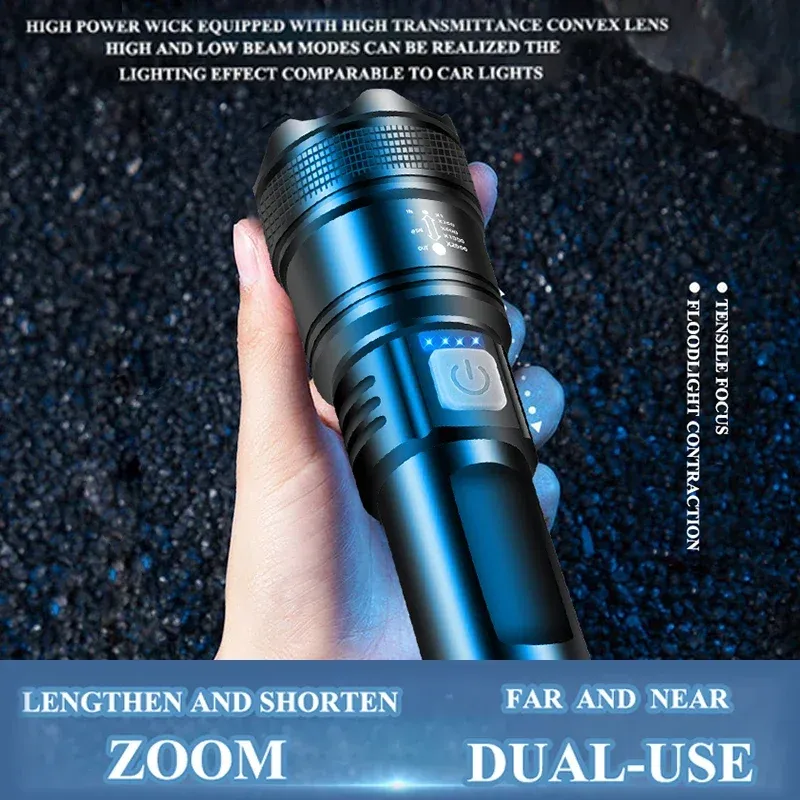 🔥🔥🔥Powerful P50 Led Flashlights 5000LM Ultra Bright Tactical Light Emergency Spotlights Telescopic Zoom Light Built-in Battery