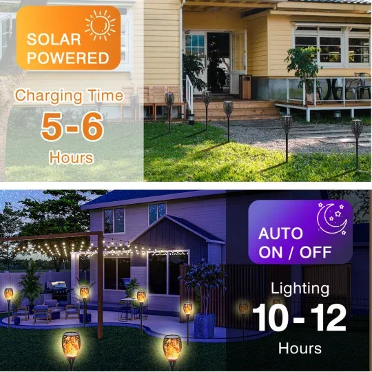 💥💥💥4 Pack Solar Flame Lights Garden Decoration, Waterproof LED Flameless Candle Lights, Automatic Switch for Garden Patio Pathway