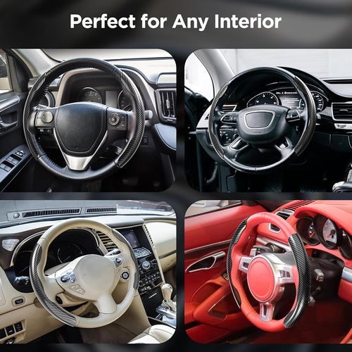🔥🔥🔥2-3PCS Laser Carbon Fiber Silicone Car Steering Wheel Cover 1K Micro Fiber Leather PVC Wheel Booster Cover Non-Slip Universal