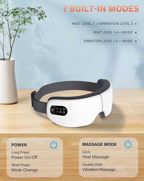 💎💎💎Eye Massager, 7 Massage Modes, Heating, Vibration and Bluetooth Music, Eye Care Gift, Relaxation, Reduce Fatigue, for Women, Men, Friends, Mom and Dad, White