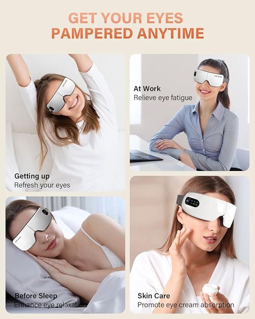 💎💎💎Eye Massager, 7 Massage Modes, Heating, Vibration and Bluetooth Music, Eye Care Gift, Relaxation, Reduce Fatigue, for Women, Men, Friends, Mom and Dad, White
