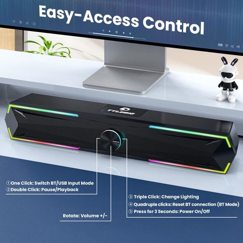 💎💎💎Bluetooth Computer Speakers for Desktop Computers, Flowing LED Computer Speakers with Clear Sound, Suitable for Desktop Computer Monitors, Bluetooth and USB Input