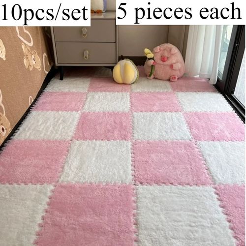 💥💥💥10pcs—set Bedside Fuzzy Carpet Full-Floor Foam Interlocking Bedroom Carpet Cuttable Modular Carpet Pad for Home Decor