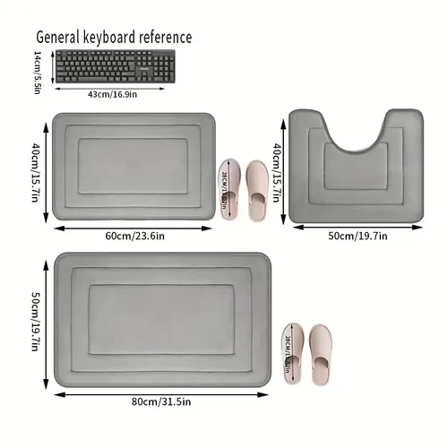 3-piece high-quality memory foam bathroom carpet set - anti-slip, highly absorbent and quick-drying