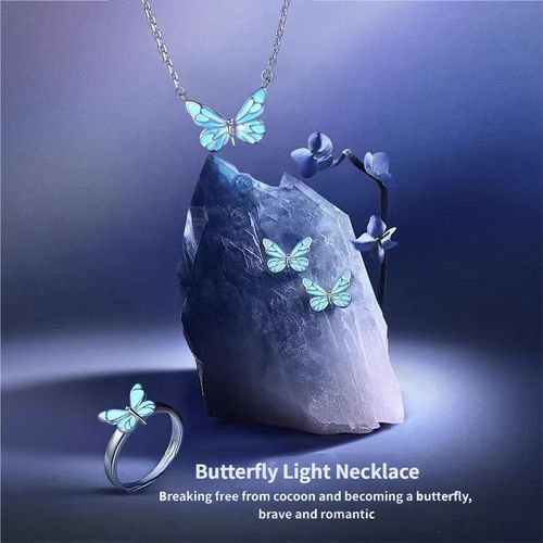 Elegant Butterfly Necklace & Bracelet Set - Glow in Style (2 Pieces)