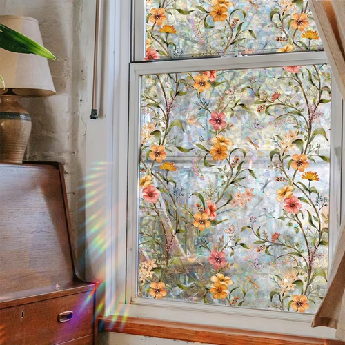 🌸 Floral Window Film –  UV Blocker, Rainbow Light & Privacy in One（200cm×45cm）