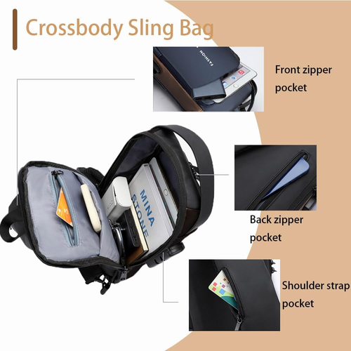Anti-Theft Waterproof Sling Bag with USB Charging Port