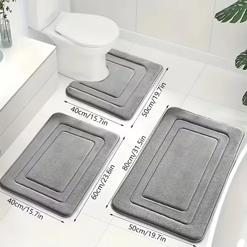 3-piece high-quality memory foam bathroom carpet set - anti-slip, highly absorbent and quick-drying