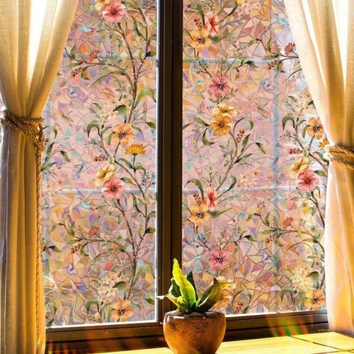 🌸 Floral Window Film –  UV Blocker, Rainbow Light & Privacy in One（200cm×45cm）