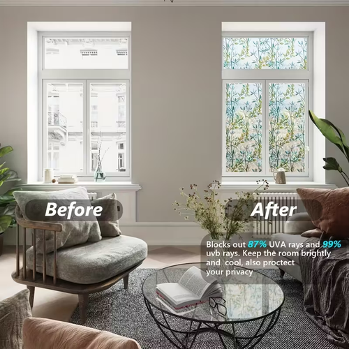 🌿3D Leaf Privacy Window Film — UV & Reusable（23.6 X 78.7 in)