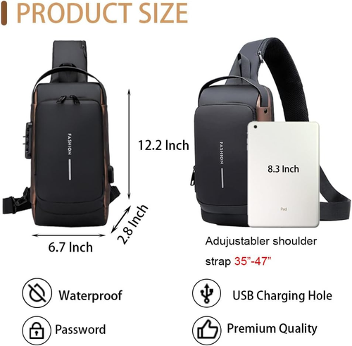 Anti-Theft Waterproof Sling Bag with USB Charging Port