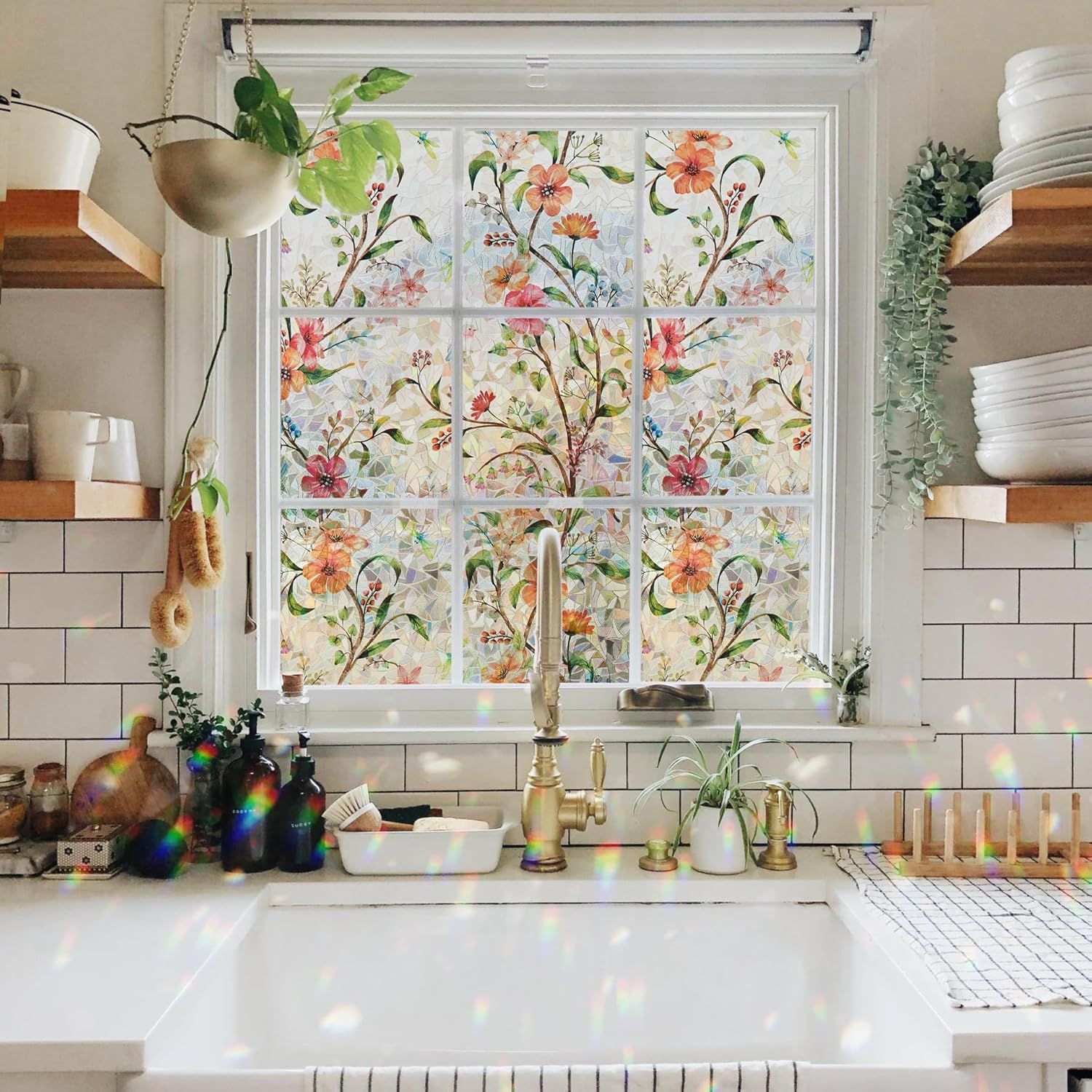 🌸 Floral Window Film –  UV Blocker, Rainbow Light & Privacy in One（200cm×45cm）