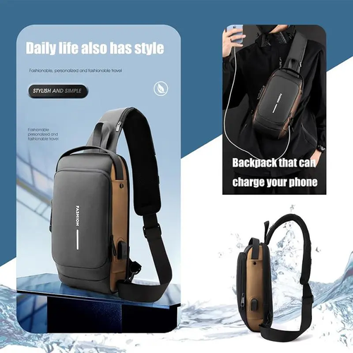 Anti-Theft Waterproof Sling Bag with USB Charging Port