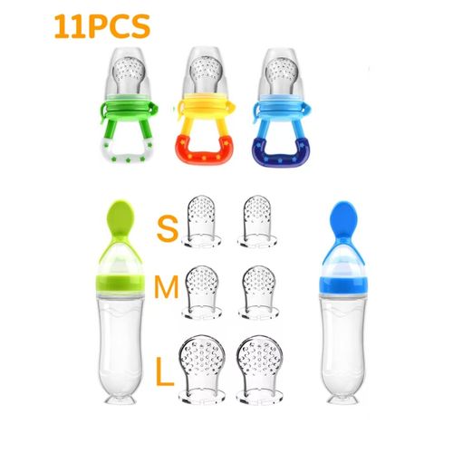 11PCS Baby Feeding Set – Fruit Feeder & Squeeze Spoon Kit
