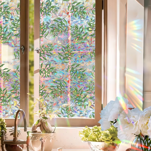 🌿3D Leaf Privacy Window Film — UV & Reusable（23.6 X 78.7 in)