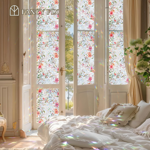 🌸 Floral Window Film –  UV Blocker, Rainbow Light & Privacy in One（200cm×45cm）